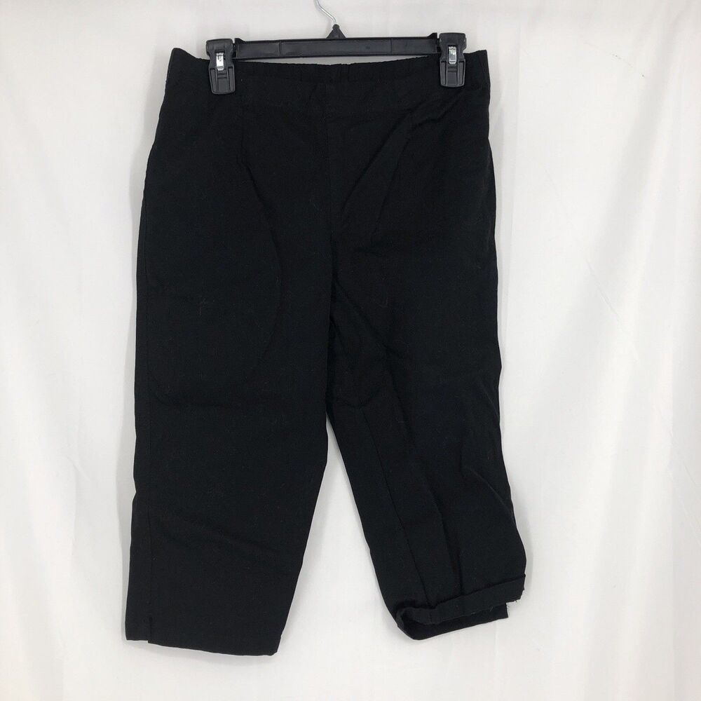 White Stag Women’s Elastic Waist Black Cotton Blend Pull On Capris Pants Size 8